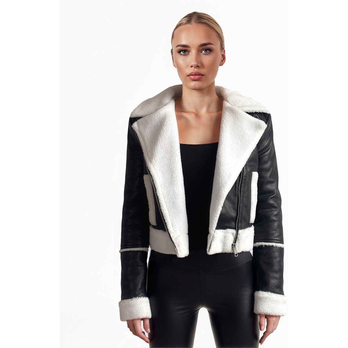 Kurze Pilotenjacke mit Teddyfell