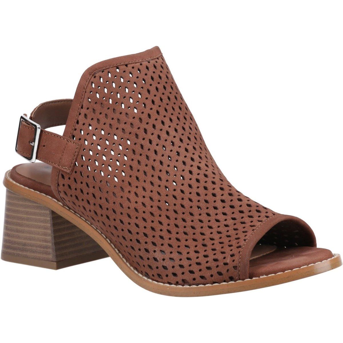 Peep-Toe Sandalen mit Laser-Cut Blockabsatz