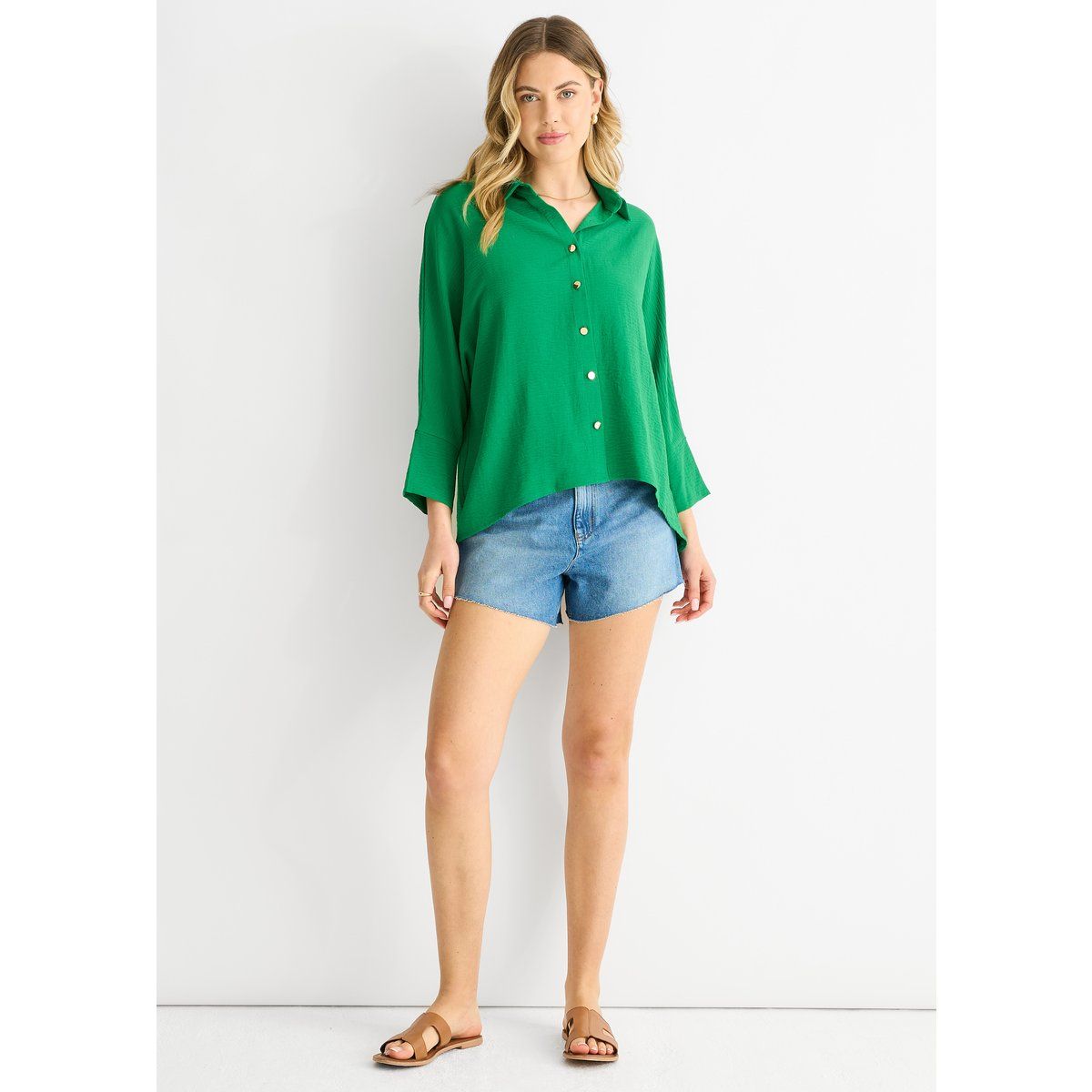 Oversized Kimono-Bluse mit Knopfleiste