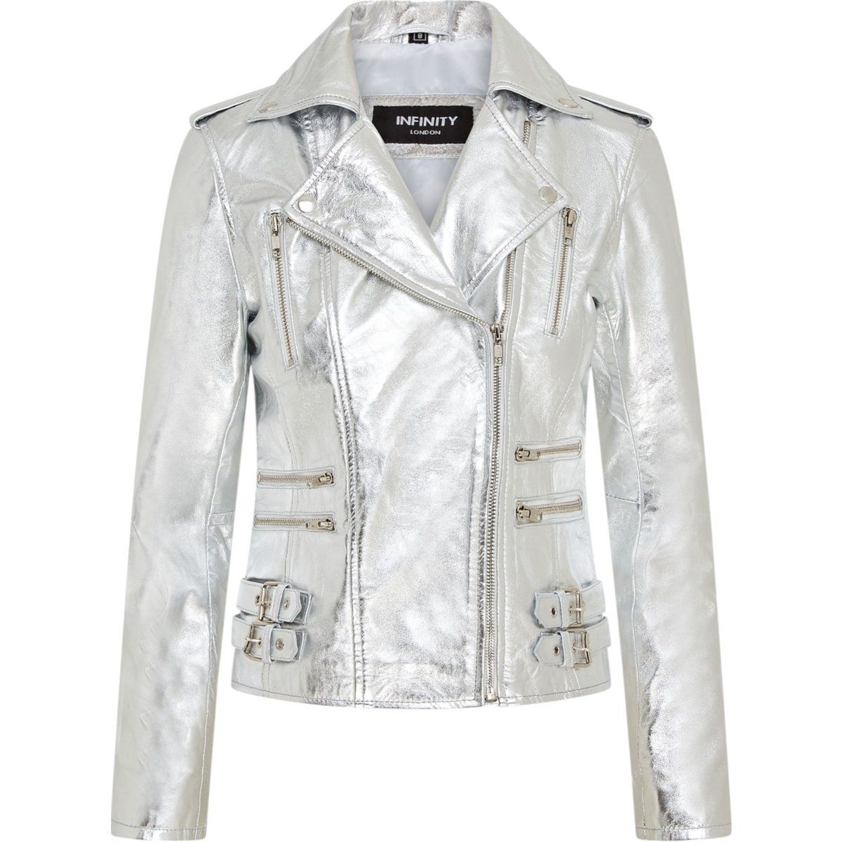 Metallic-Lederjacke im Biker-Stil