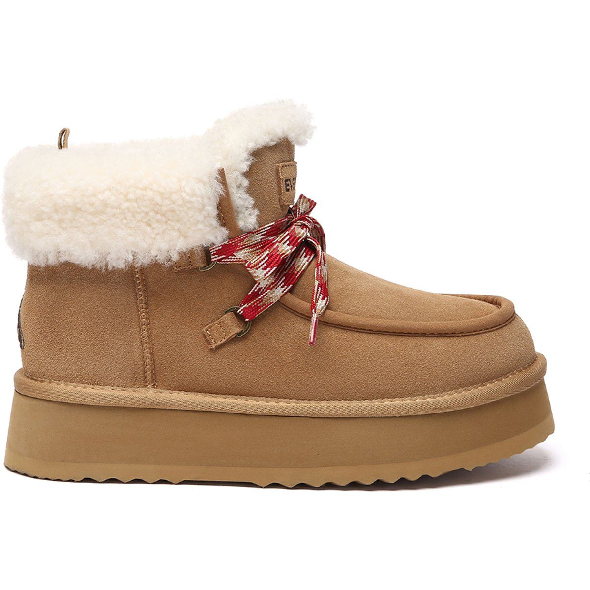 Geschnürte Plateau-Lammfell-Stiefeletten
