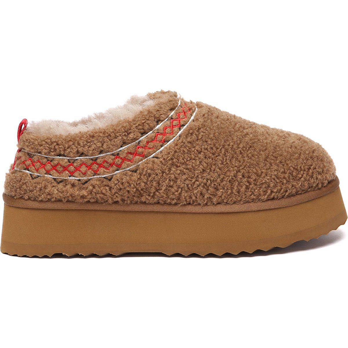Kuschelige Plateau-Slipper mit Stickerei