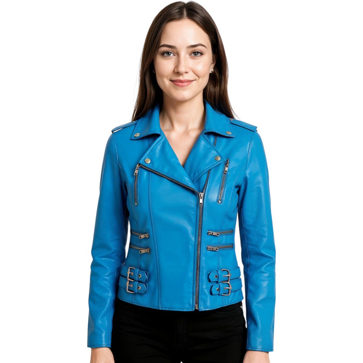 Schmal geschnittene Nappa-Leder Bikerjacke