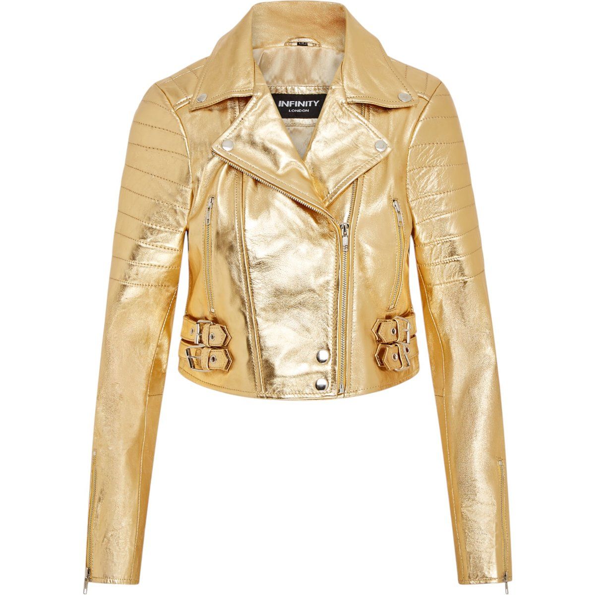 Verkürzte Bikerjacke aus Metallic-Leder