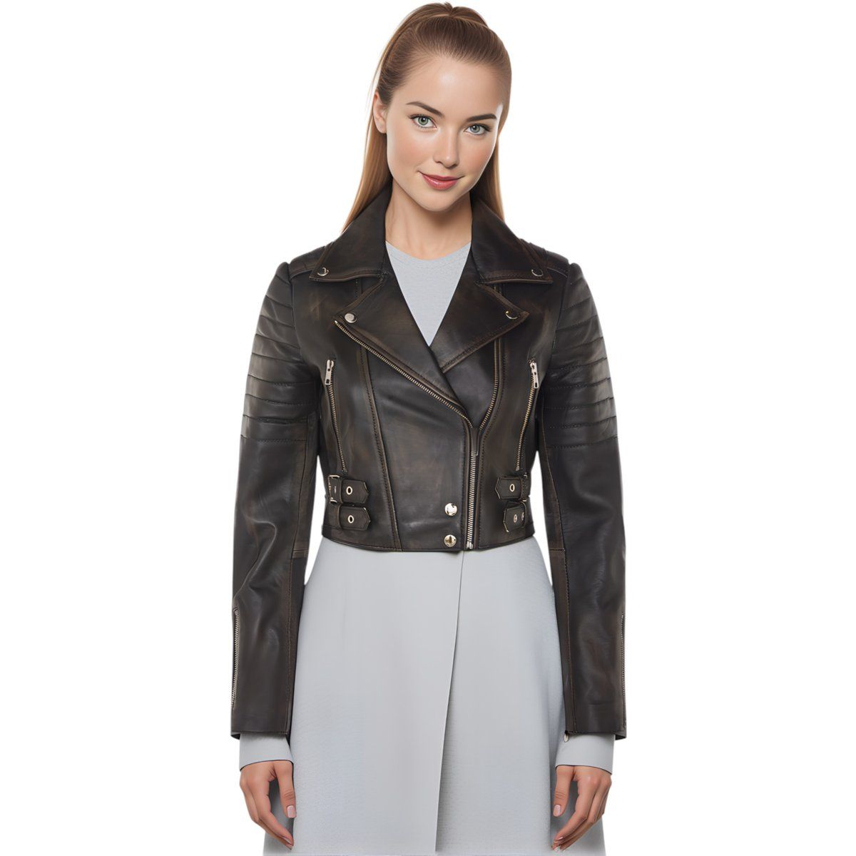 Kurze Brando Leder-Bikerjacke