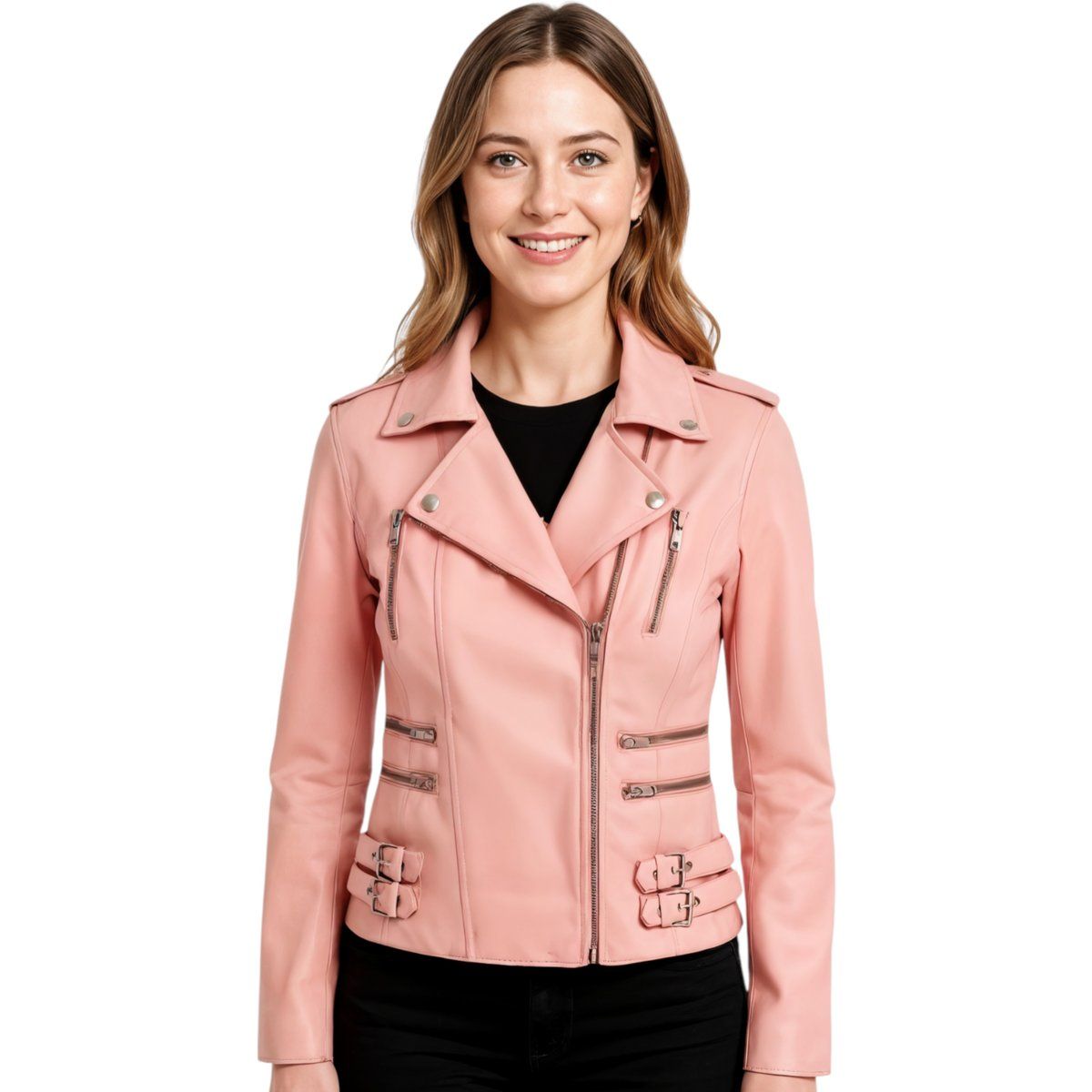 Verkürzte Bikerjacke aus Nappaleder