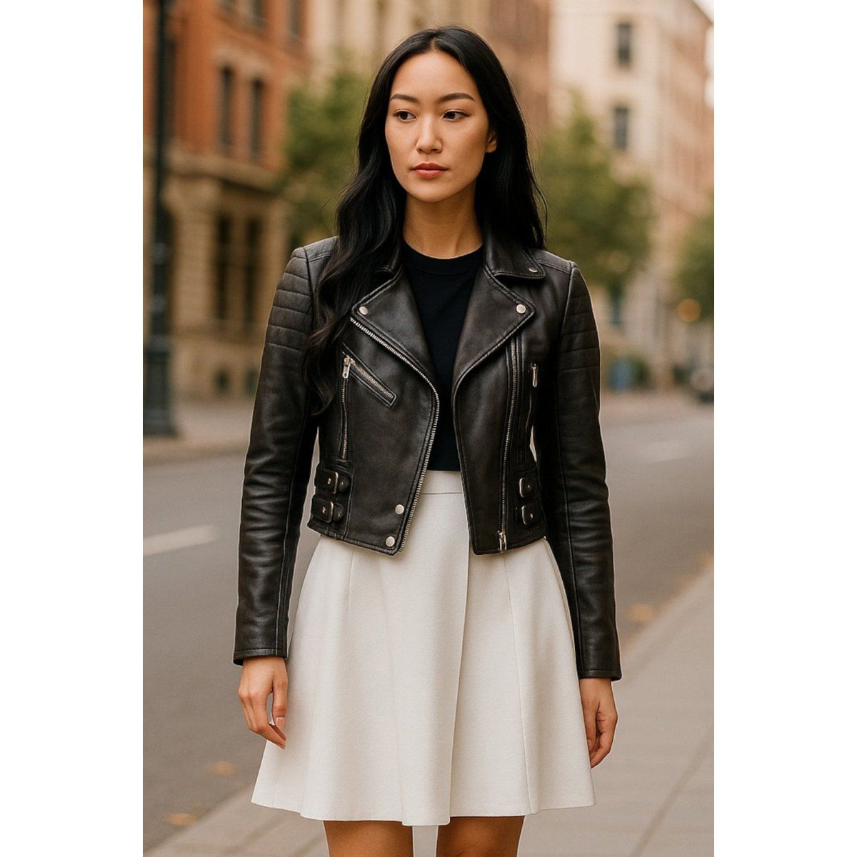 Kurze Leder-Bikerjacke im Brando-Stil