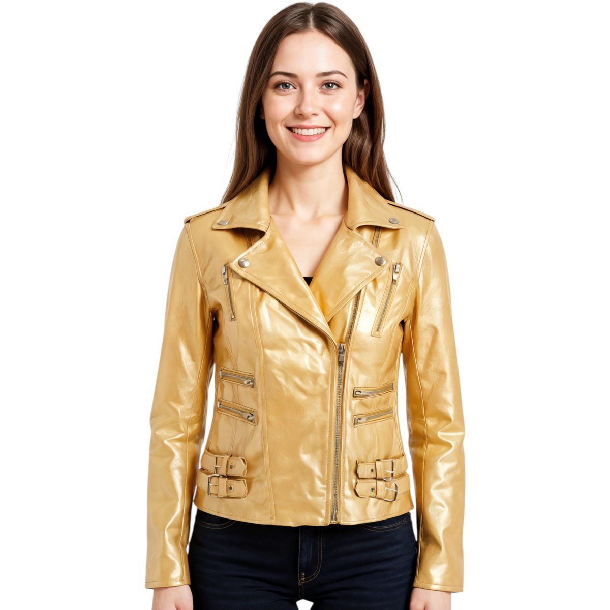 Bikerjacke aus metallischem Nappaleder