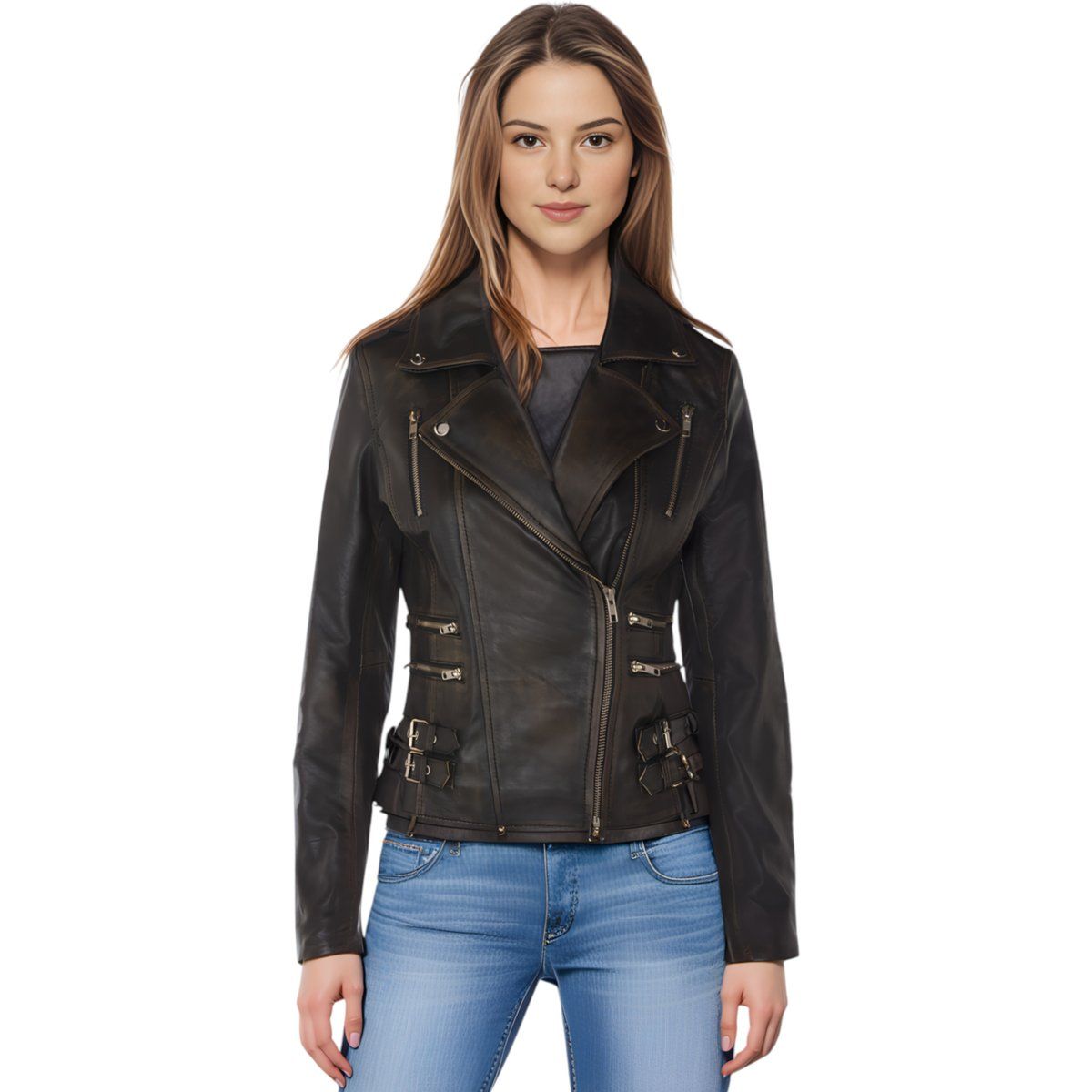 Vintage Leder-Bikerjacke im Brando-Stil