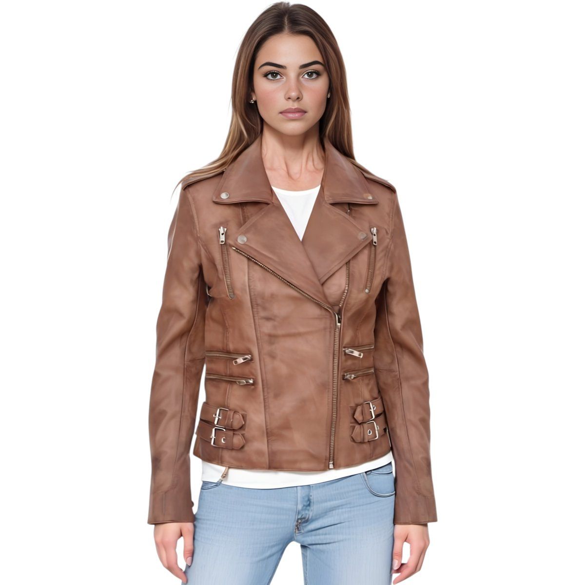 Asymmetrische Leder-Bikerjacke