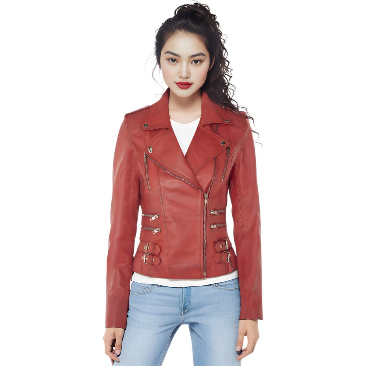 Asymmetrische Nappa Leder Bikerjacke