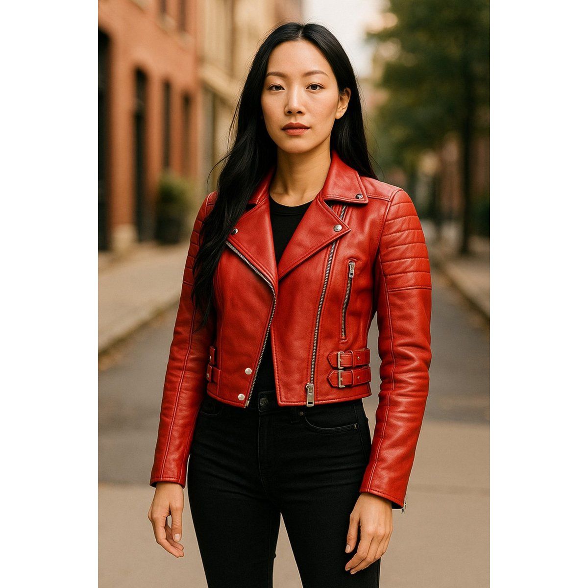 Kurze Brando-Leder-Bikerjacke