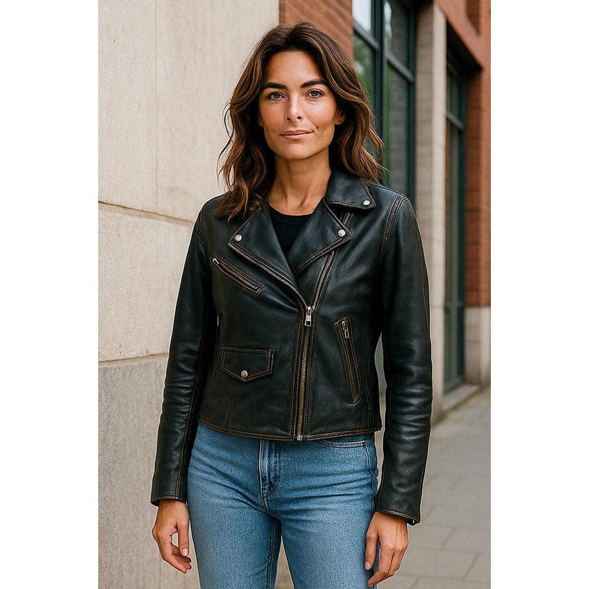 Klassische Vintage-Biker-Lederjacke