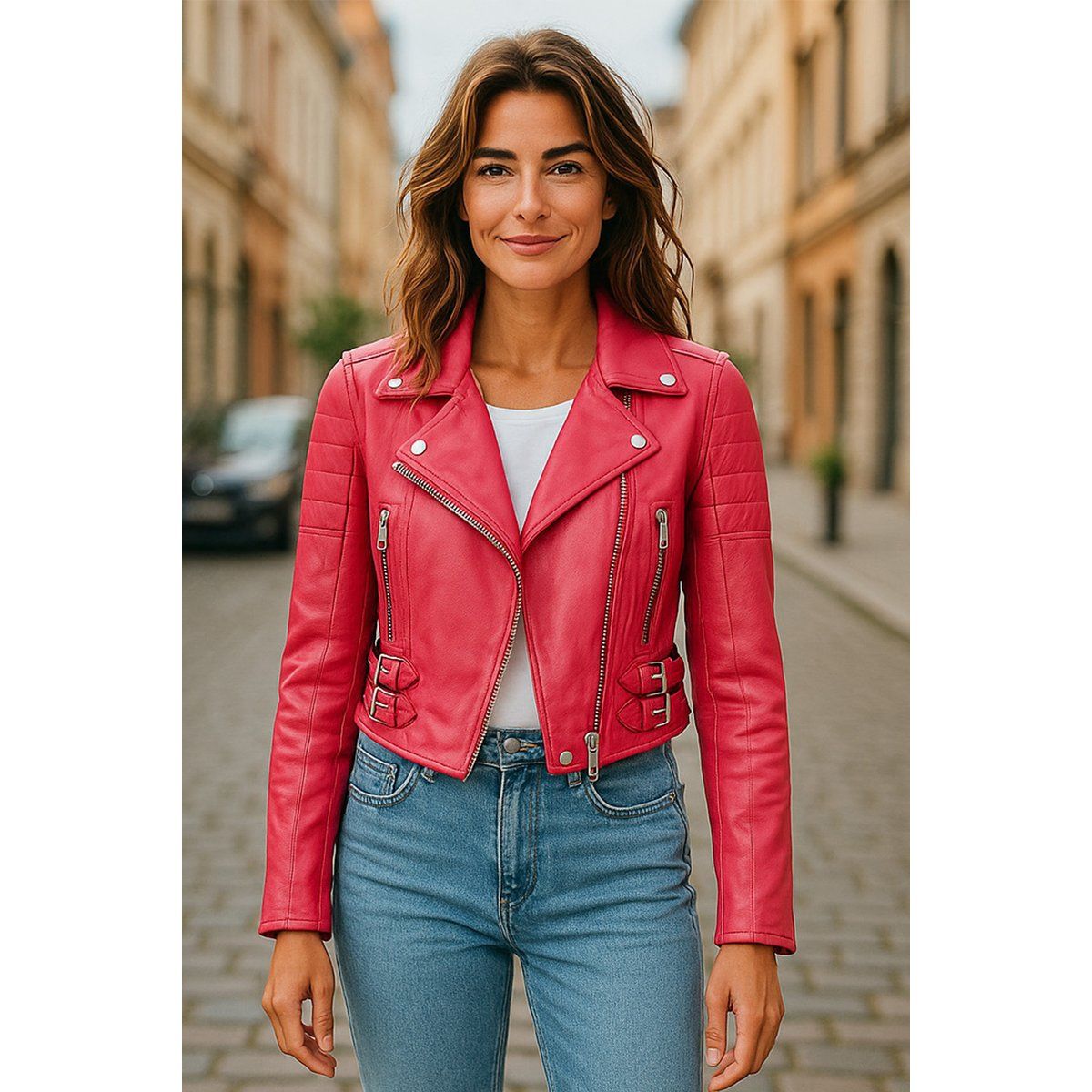 Kurze Brando-Lederbikerjacke