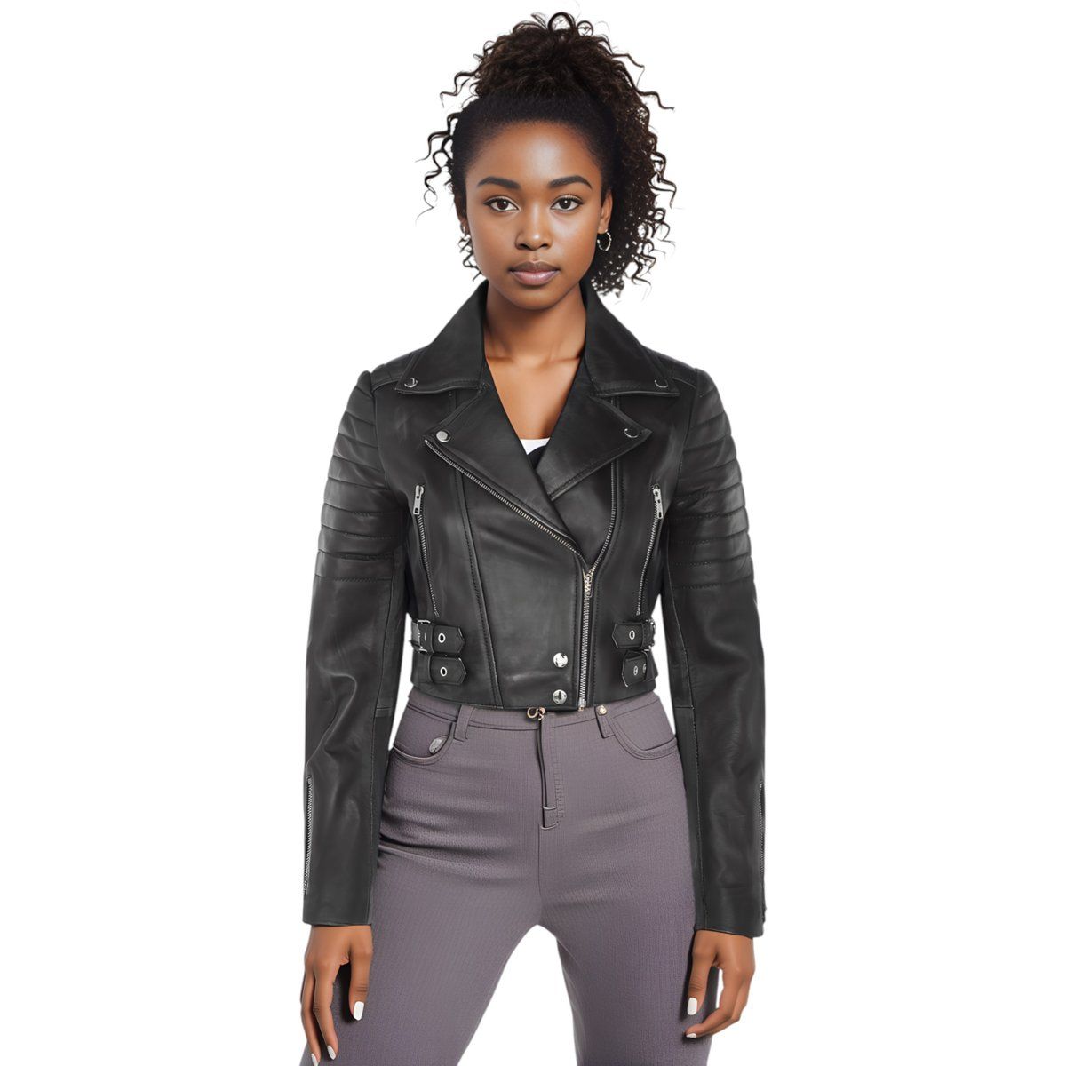 Kurze Brando-Bikerjacke aus Leder