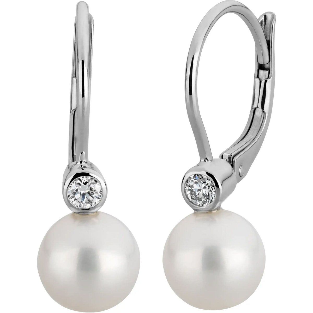 Elegante Perlen- und Diamantohrringe mit Brisur