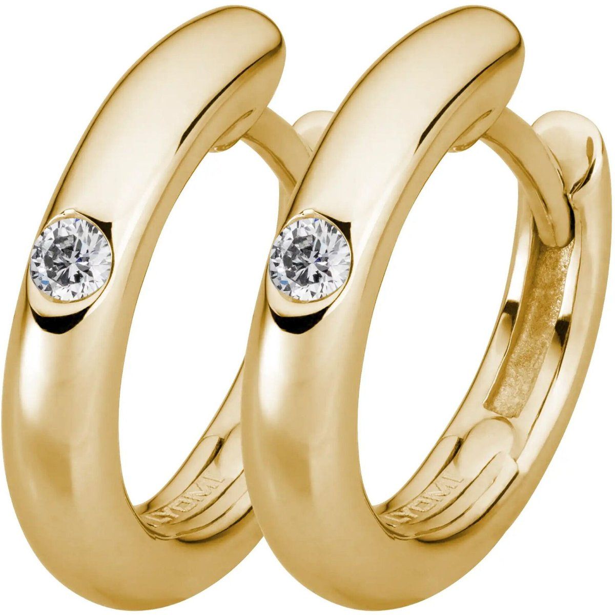 Polierte 585er Gold Diamant-Creolen