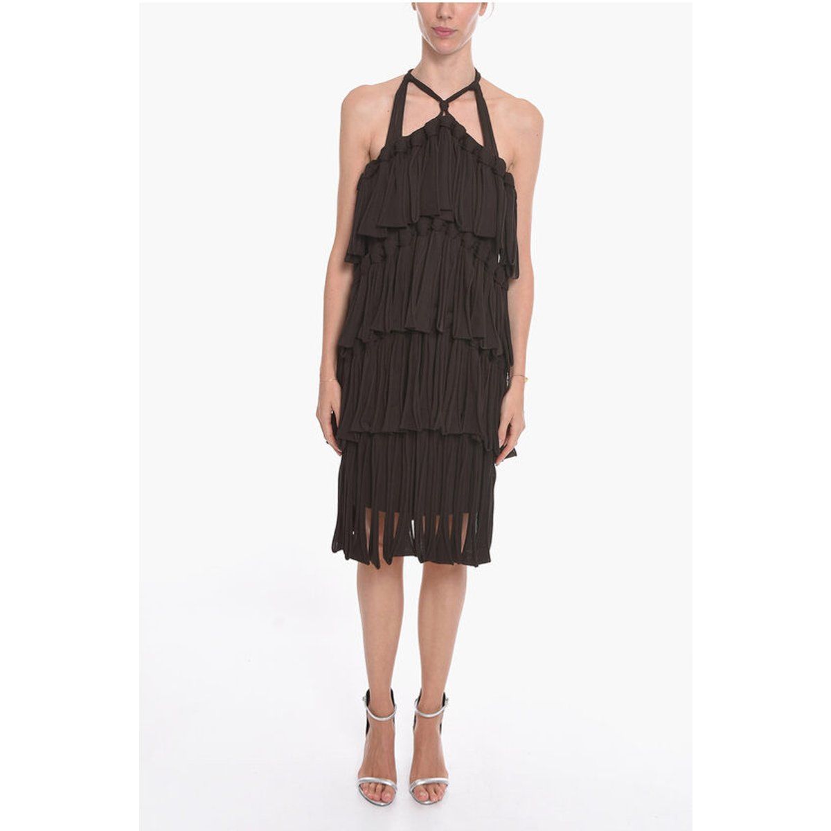 Gestuftes Halter-Midikleid mit Volants