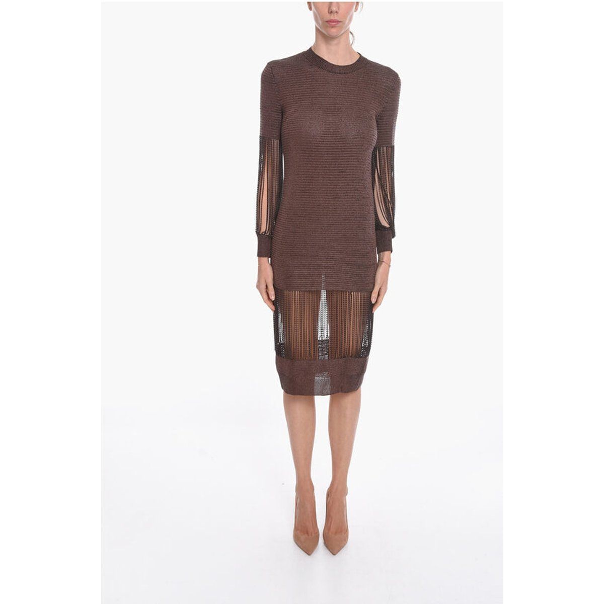 Metallic-Strickkleid mit Rippenstruktur