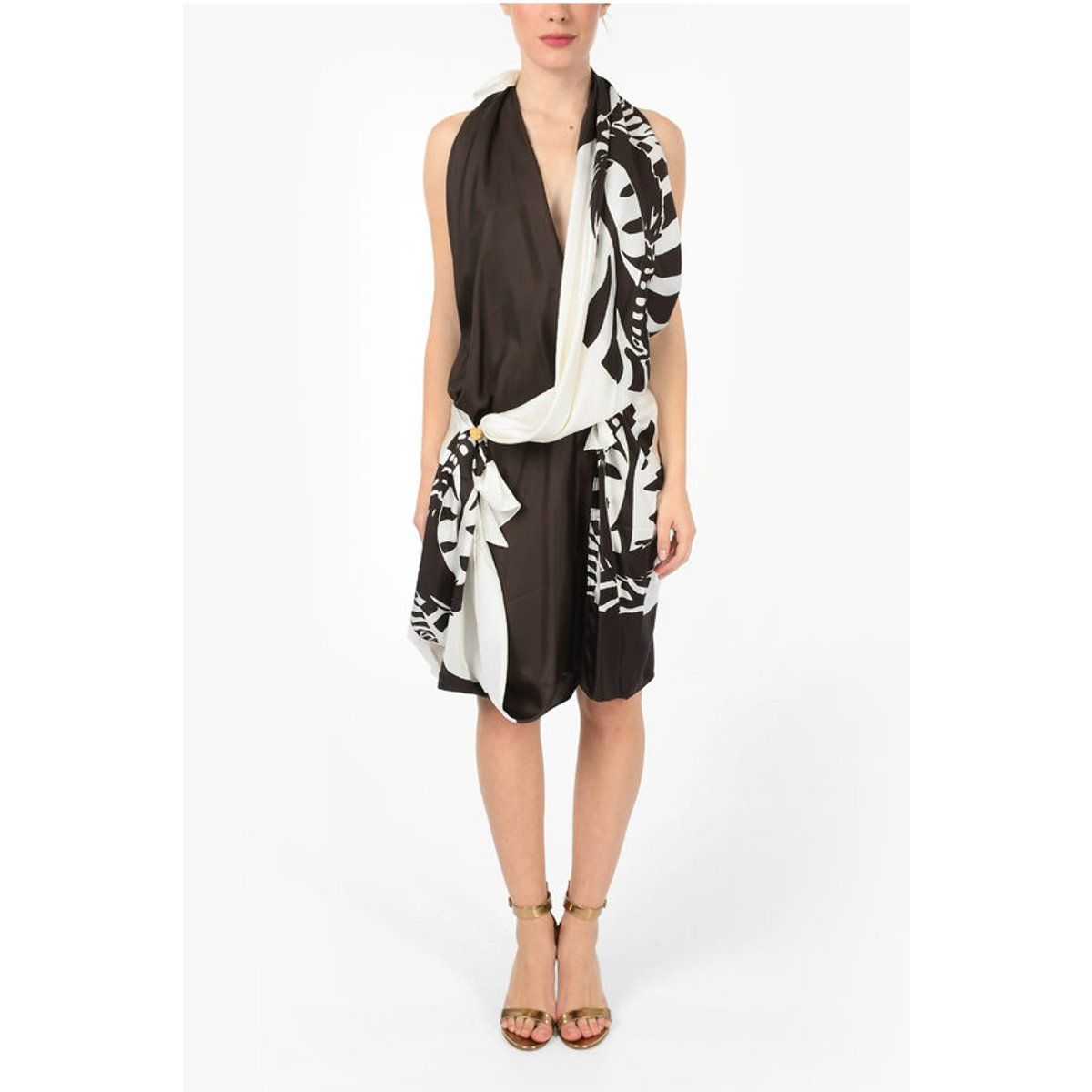 Drapiertes Halterneck-Kleid mit Zebradruck