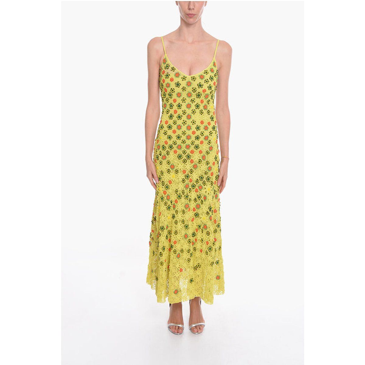 Gehäkeltes Maxikleid mit Perlenblumen