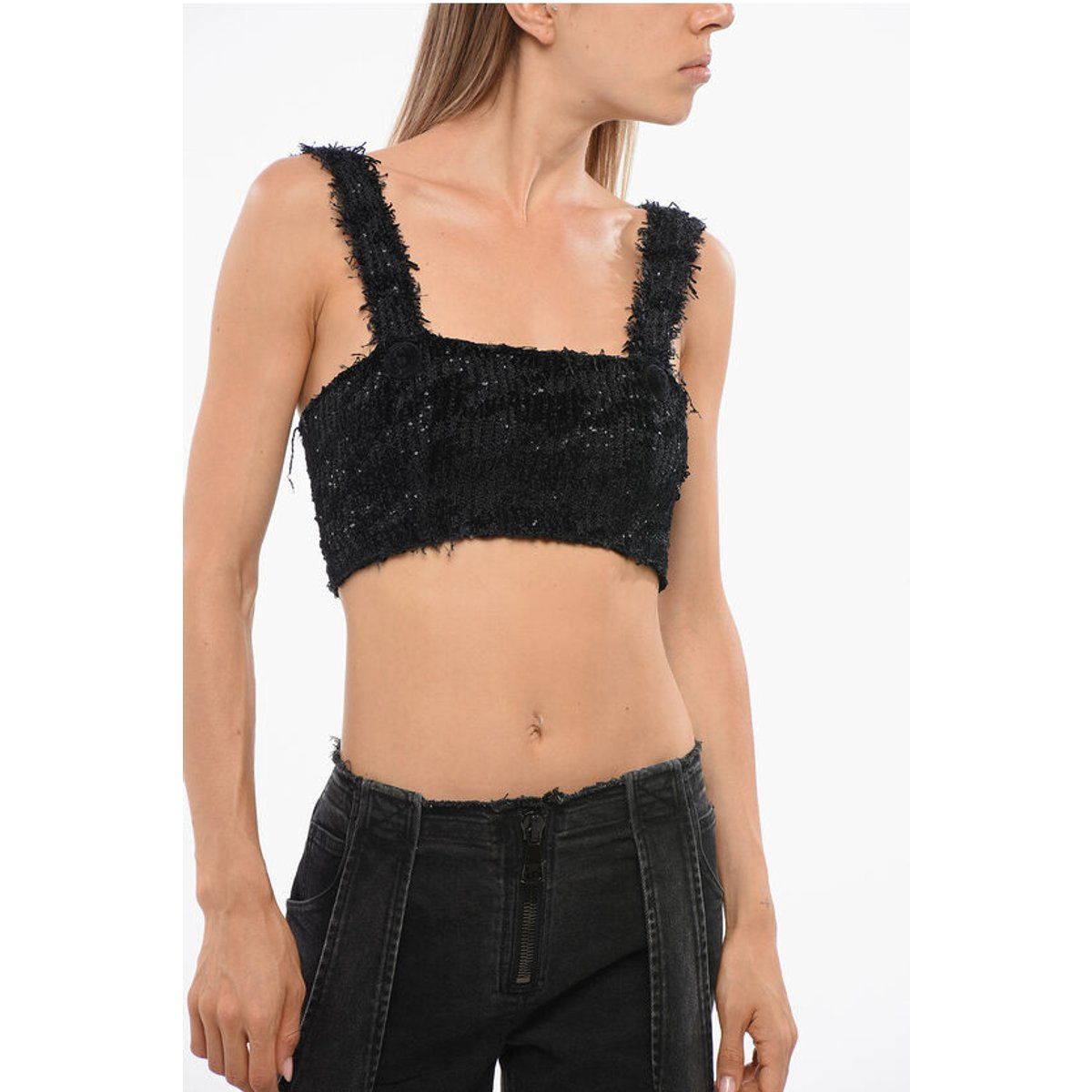 Paillettenbesetztes Tweed-Crop-Top