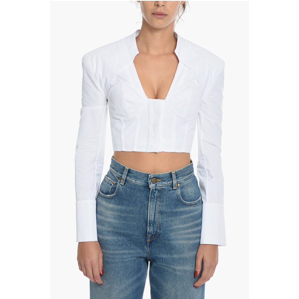 Strukturiertes Korsett-Crop-Top aus Popeline