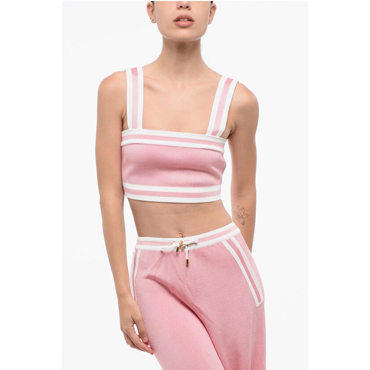 Gestreiftes Strick-Crop-Top mit Reißverschluss