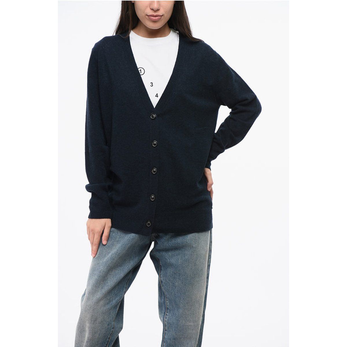 Woll-Mix Strickjacke mit V-Ausschnitt
