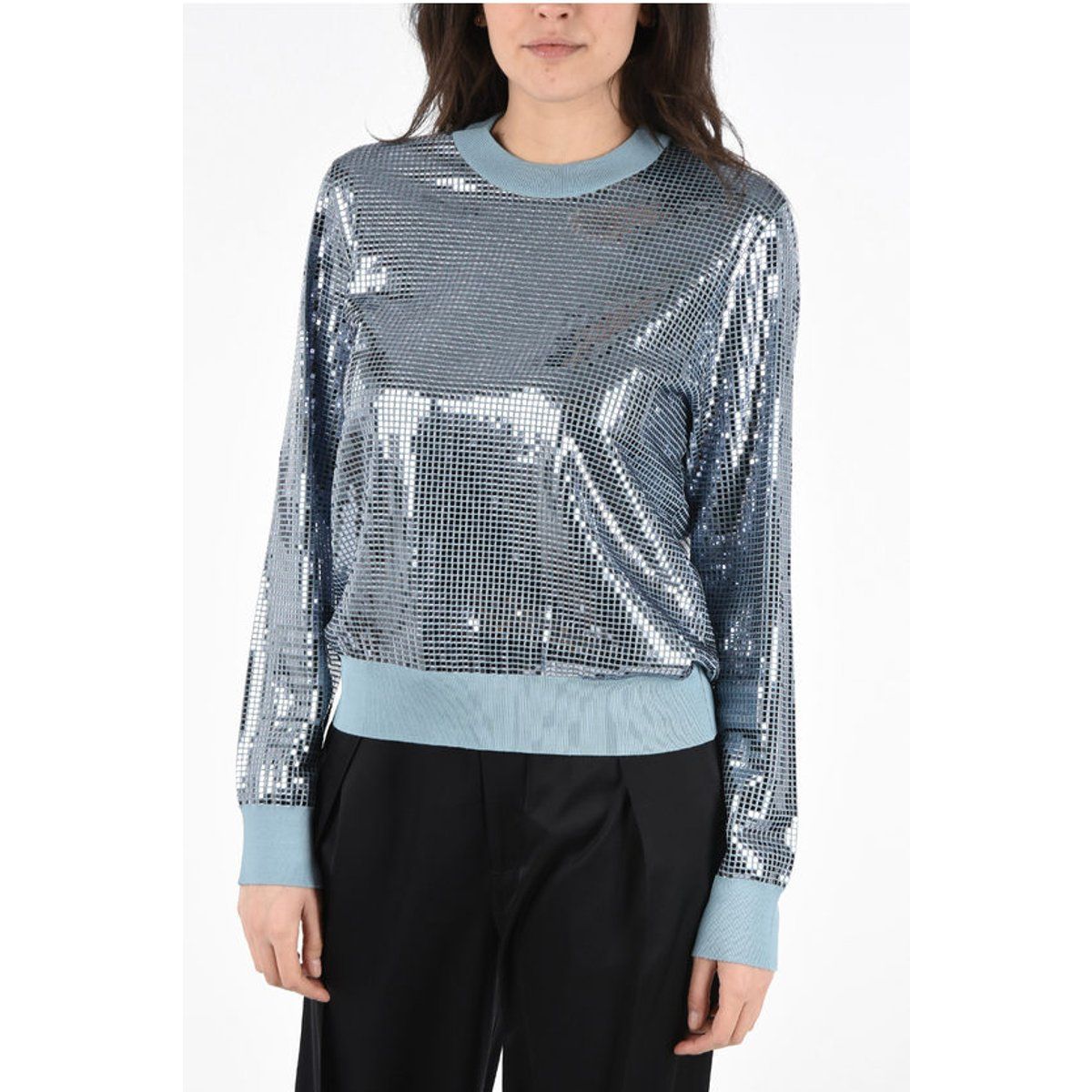 Pailletten-Pullover mit Rundhalsausschnitt