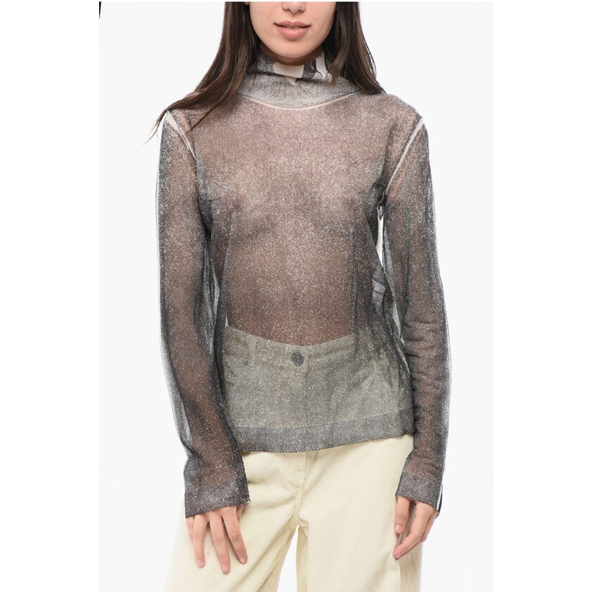Transparenter Rollkragenpullover mit Seidenglanz