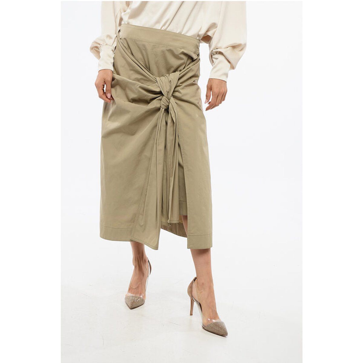Asymmetrischer Midi-Baumwollrock mit Knotendetail