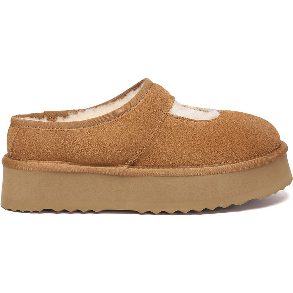 Plüsch-Plateau-Mules im Mary-Jane-Stil
