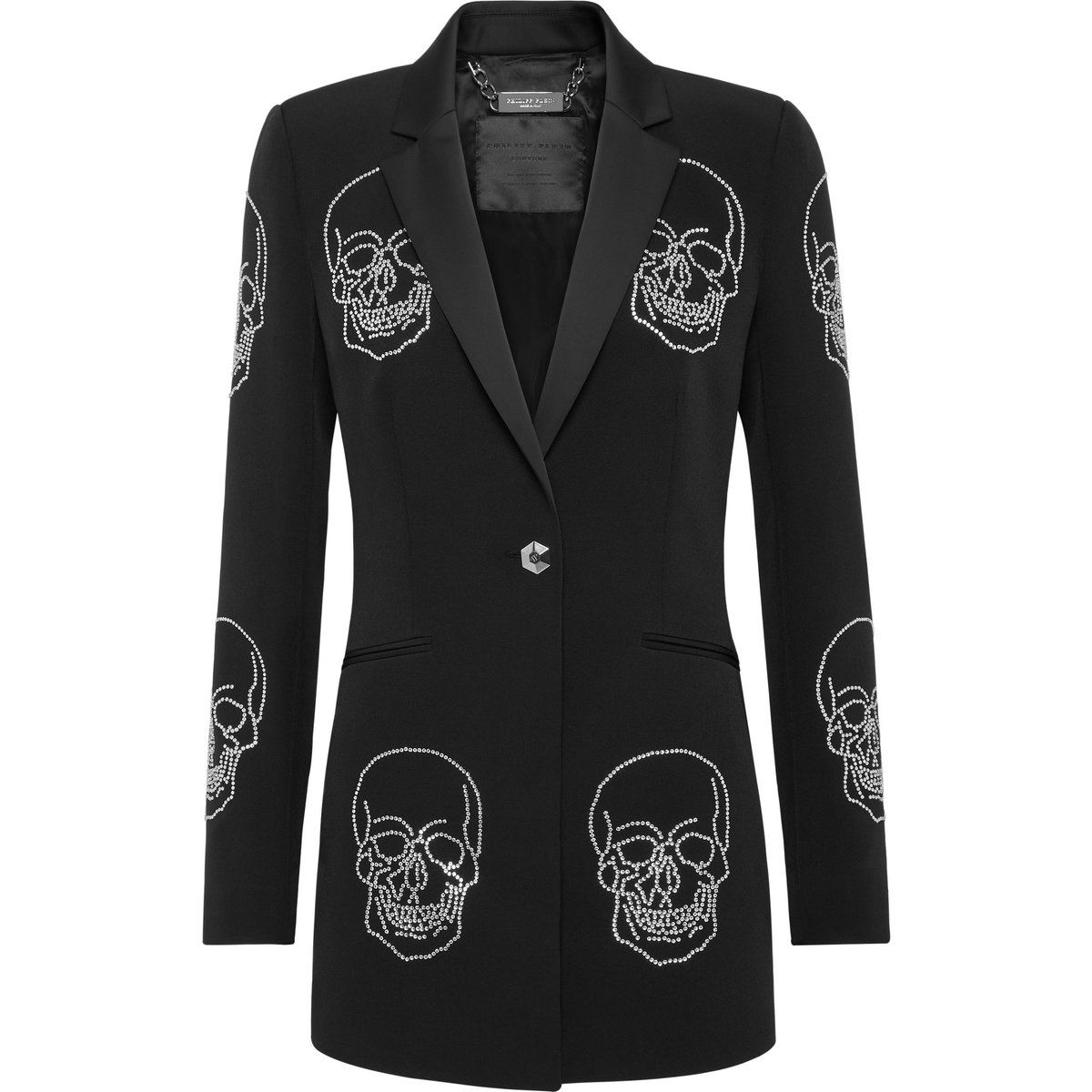 Wollblazer mit Kristall-Totenkopf-Verzierung