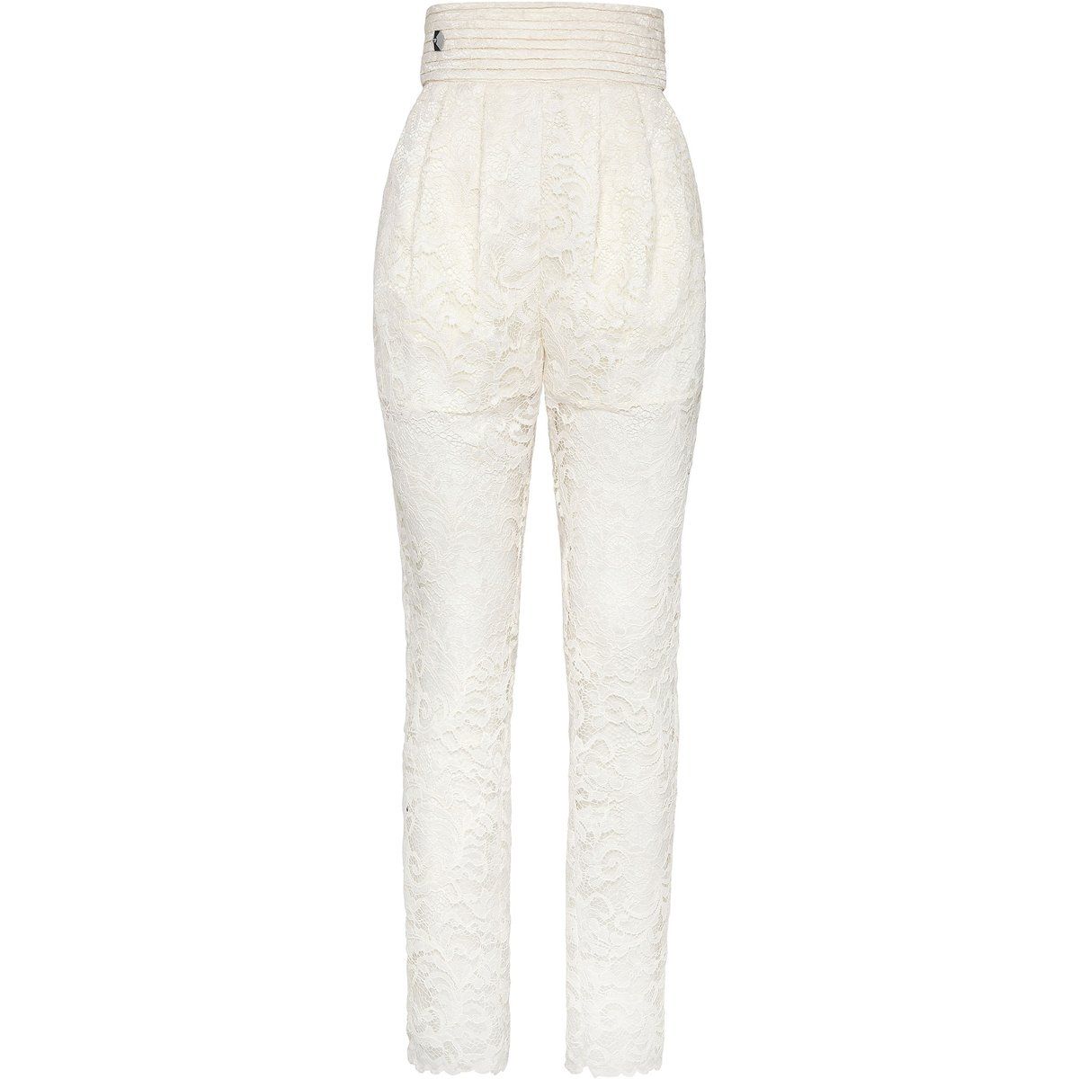 Elegante hochtaillierte Spitzenhose mit Falten