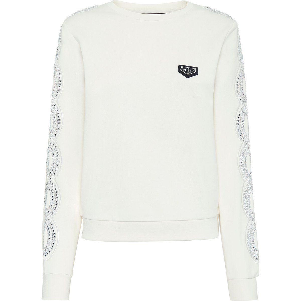 Verziertes Baumwoll-Sweatshirt mit Strass-Ärmeln