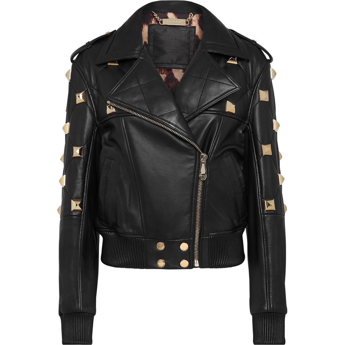 Gesteppte Lederjacke mit Pyramidennieten
