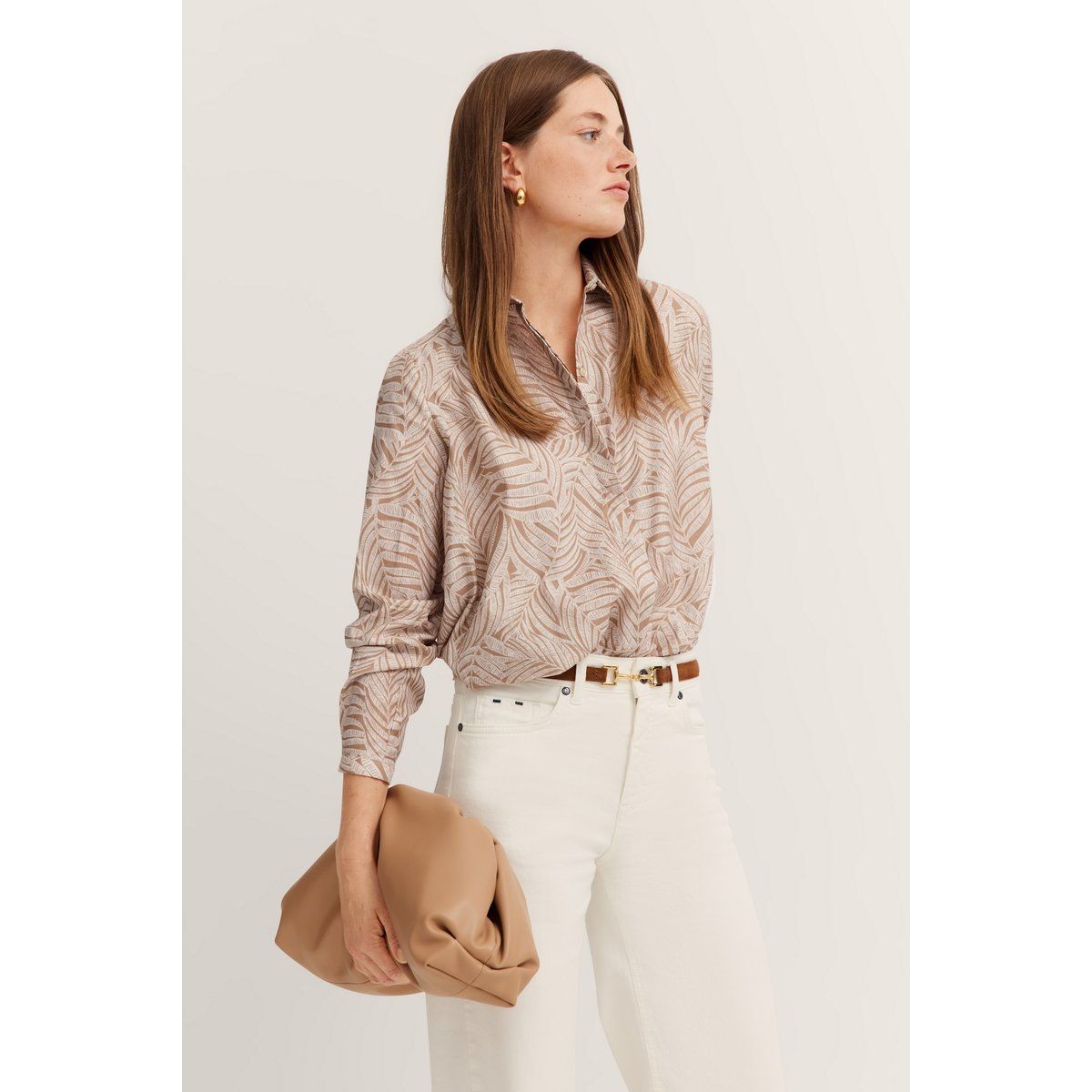Baumwoll-Hemdbluse mit Blättermuster