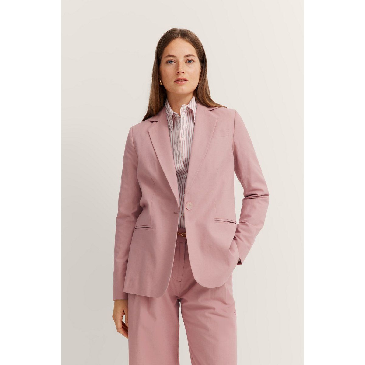 Einreihiger Baumwoll-Leinen-Blazer