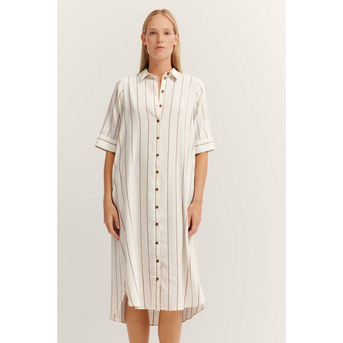 Gestreiftes Leinen-Mix Hemdblusenkleid