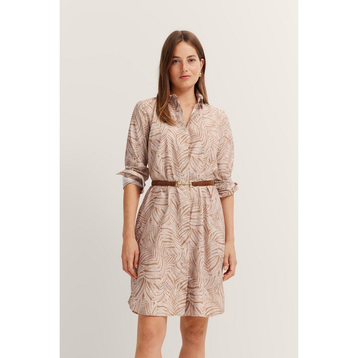 Midi-Hemdblusenkleid mit Blattmuster