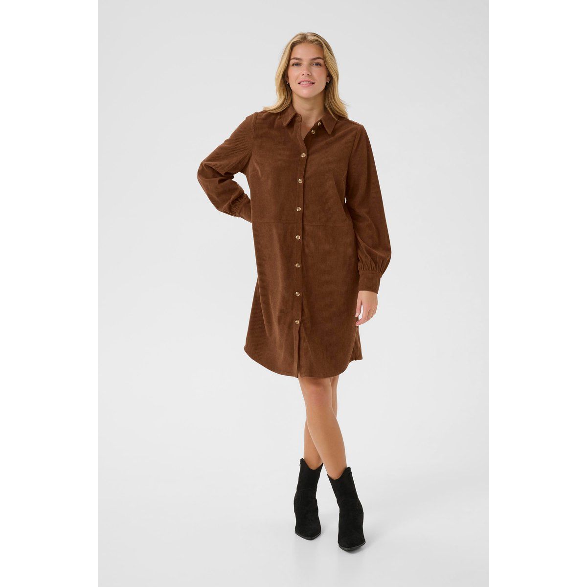 Gerade geschnittenes Cord-Hemdkleid