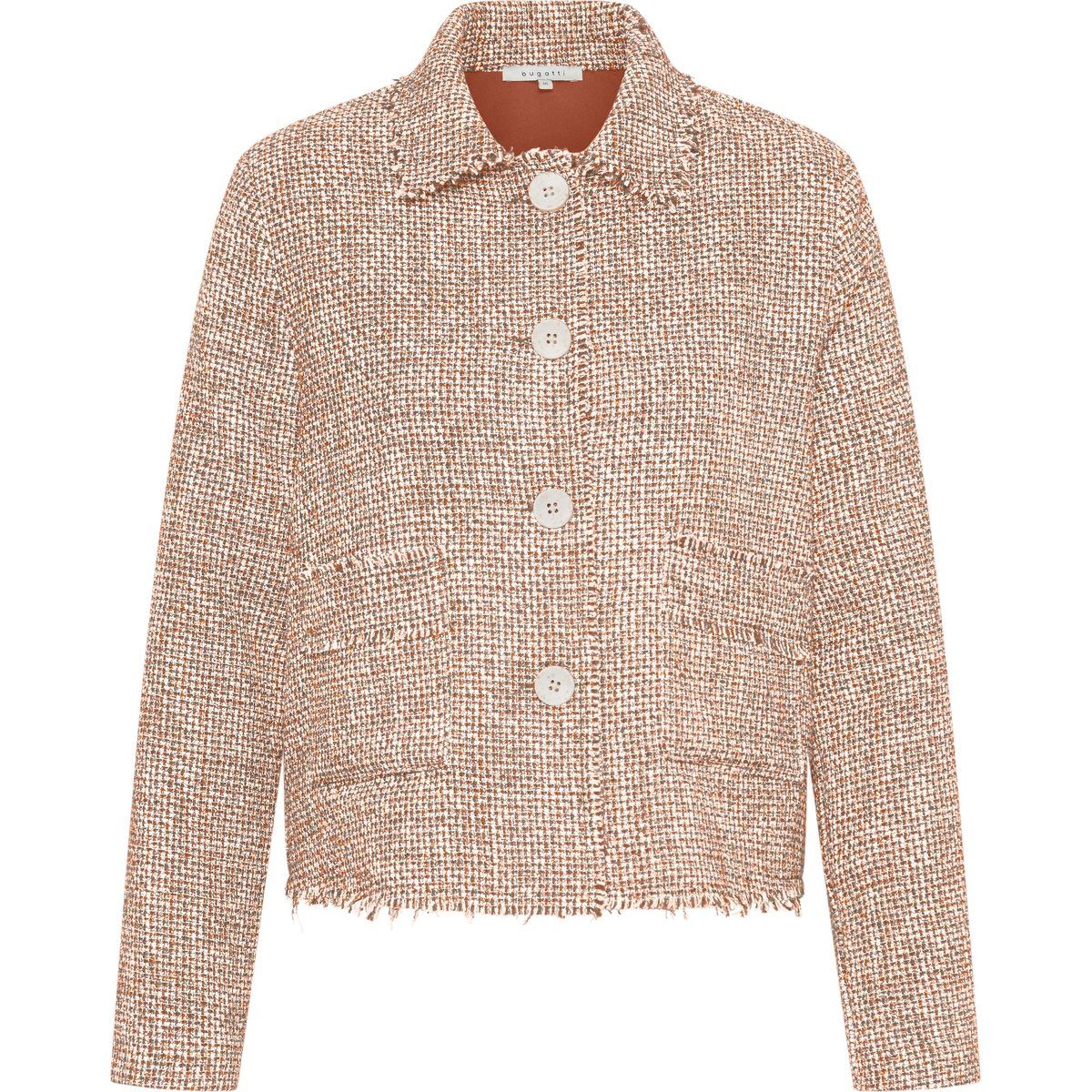 Strukturierte Bouclé-Jacke mit Fransenkanten