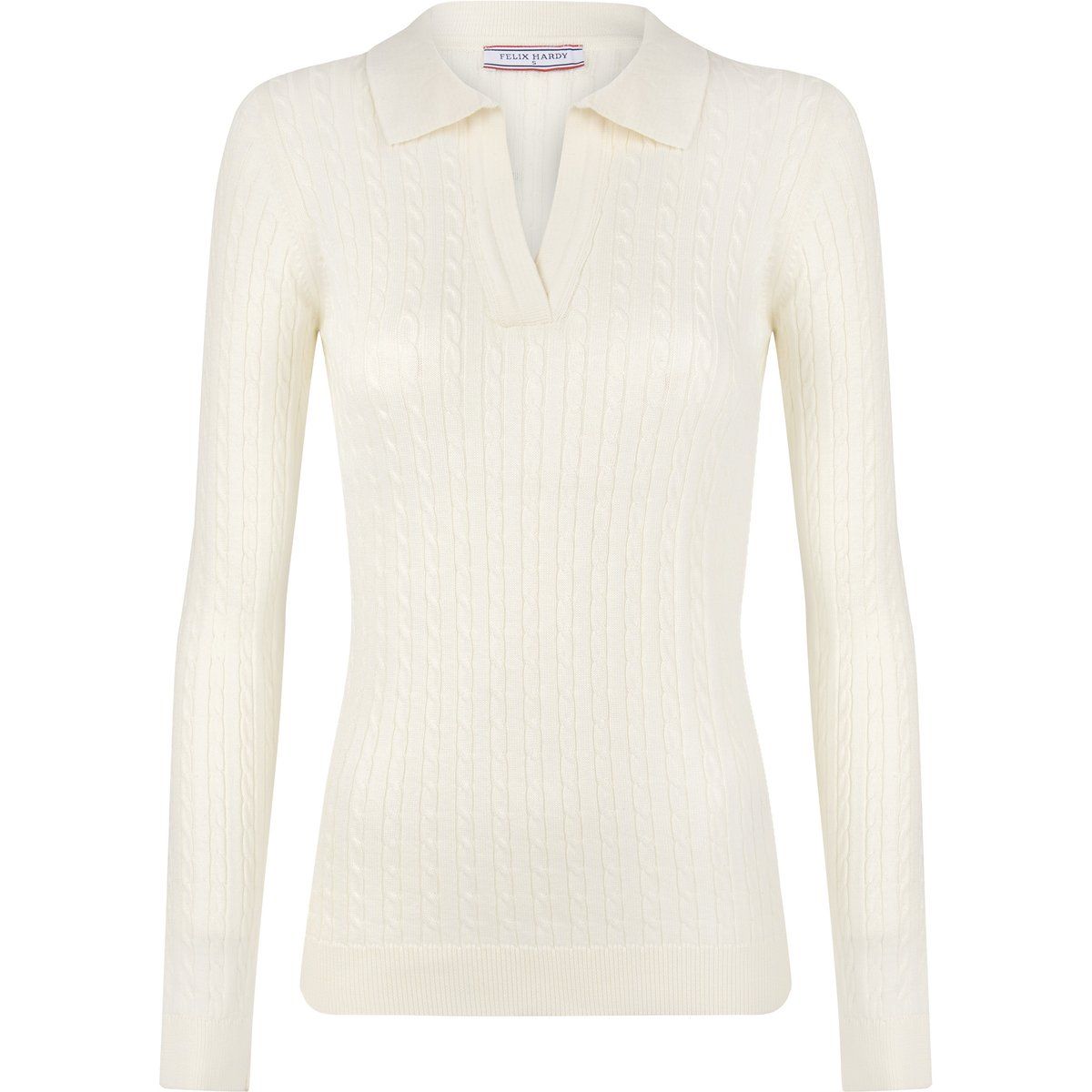 Zopfstrick-Langarm-Polopullover