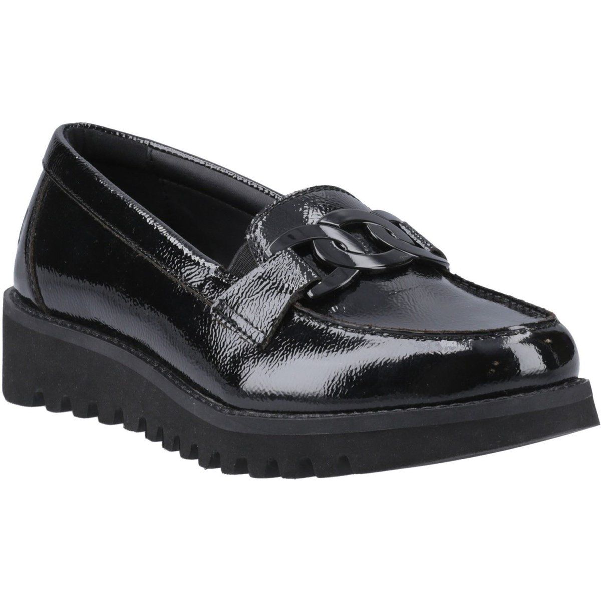 Chunky Lackleder-Loafer mit Kettendetail
