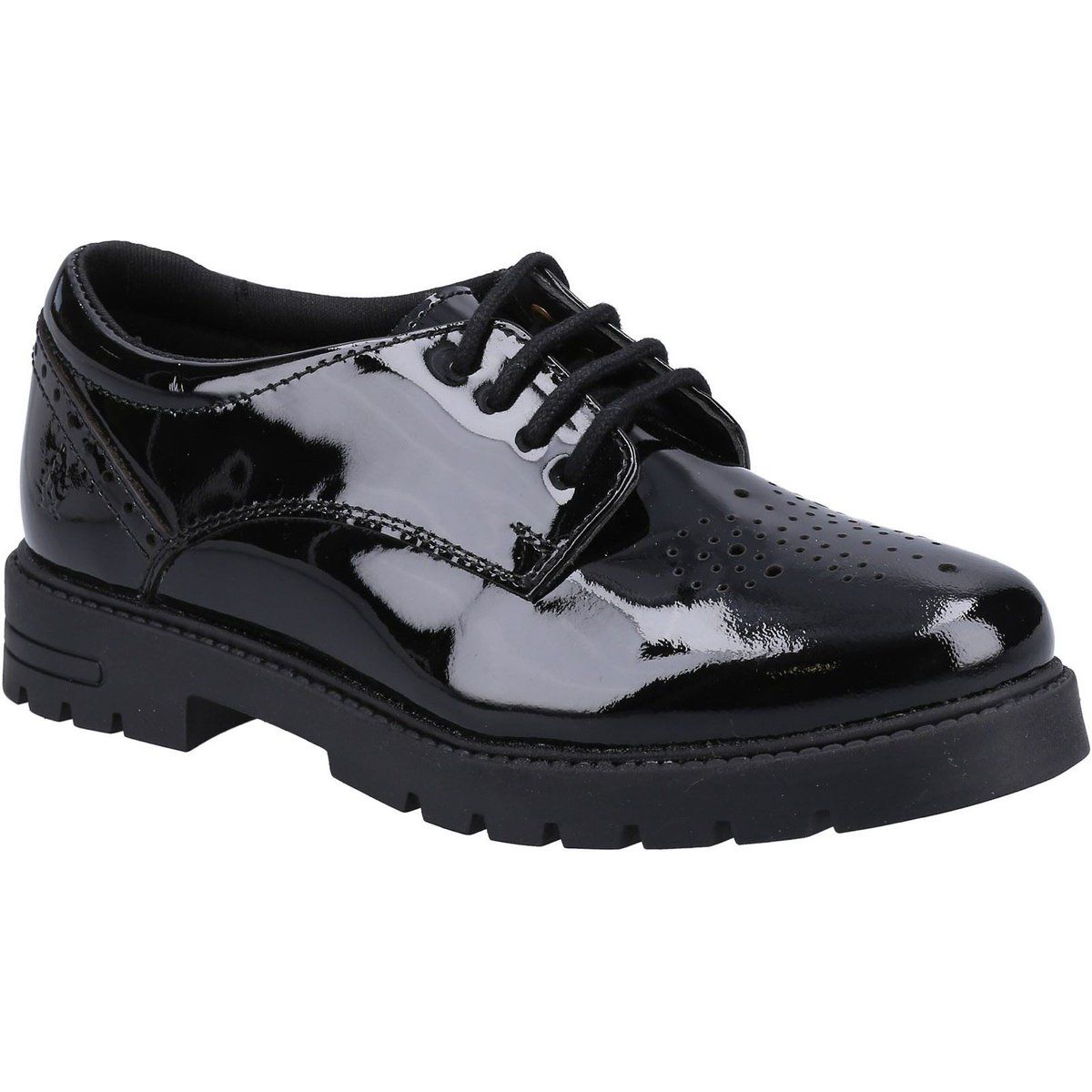 Chunky Lackleder-Derbies mit Brogue-Detail