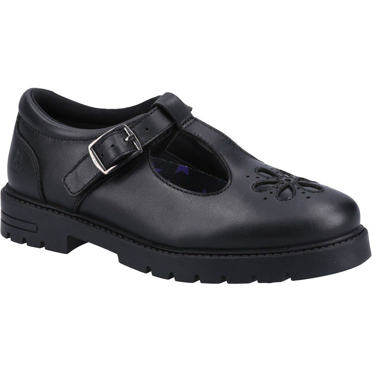 T-Steg Lederschuhe mit Blumen-Details