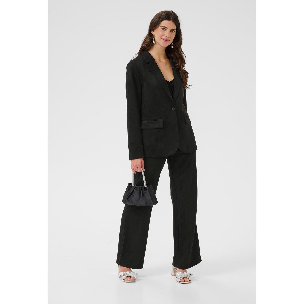 Taillierter Ein-Knopf-Blazer in Veloursoptik
