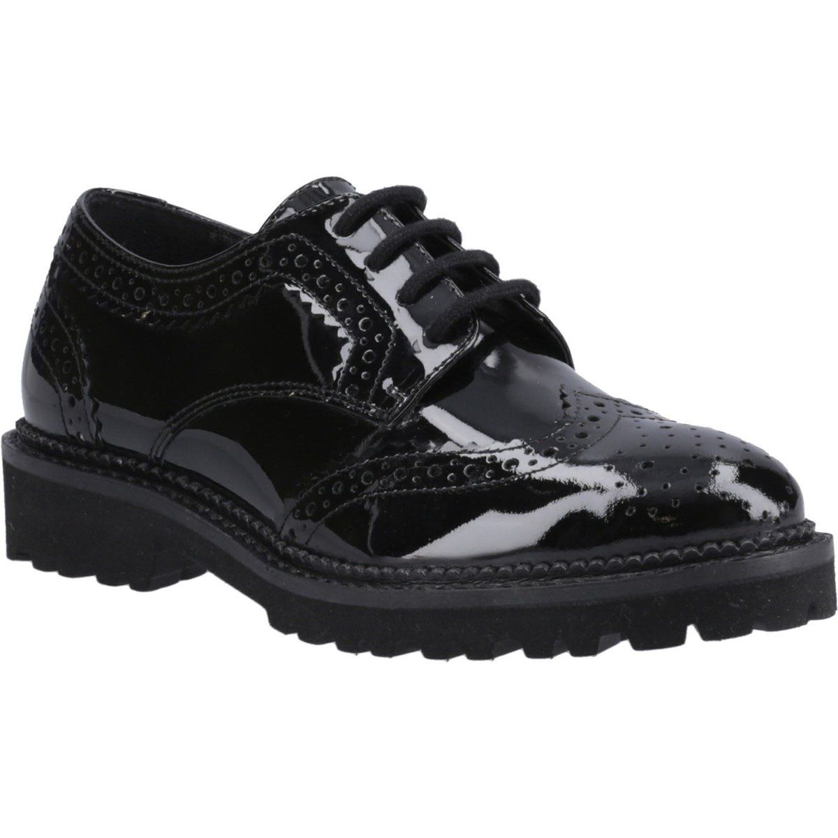 Klobige Lack-Brogues mit Flügelkappe