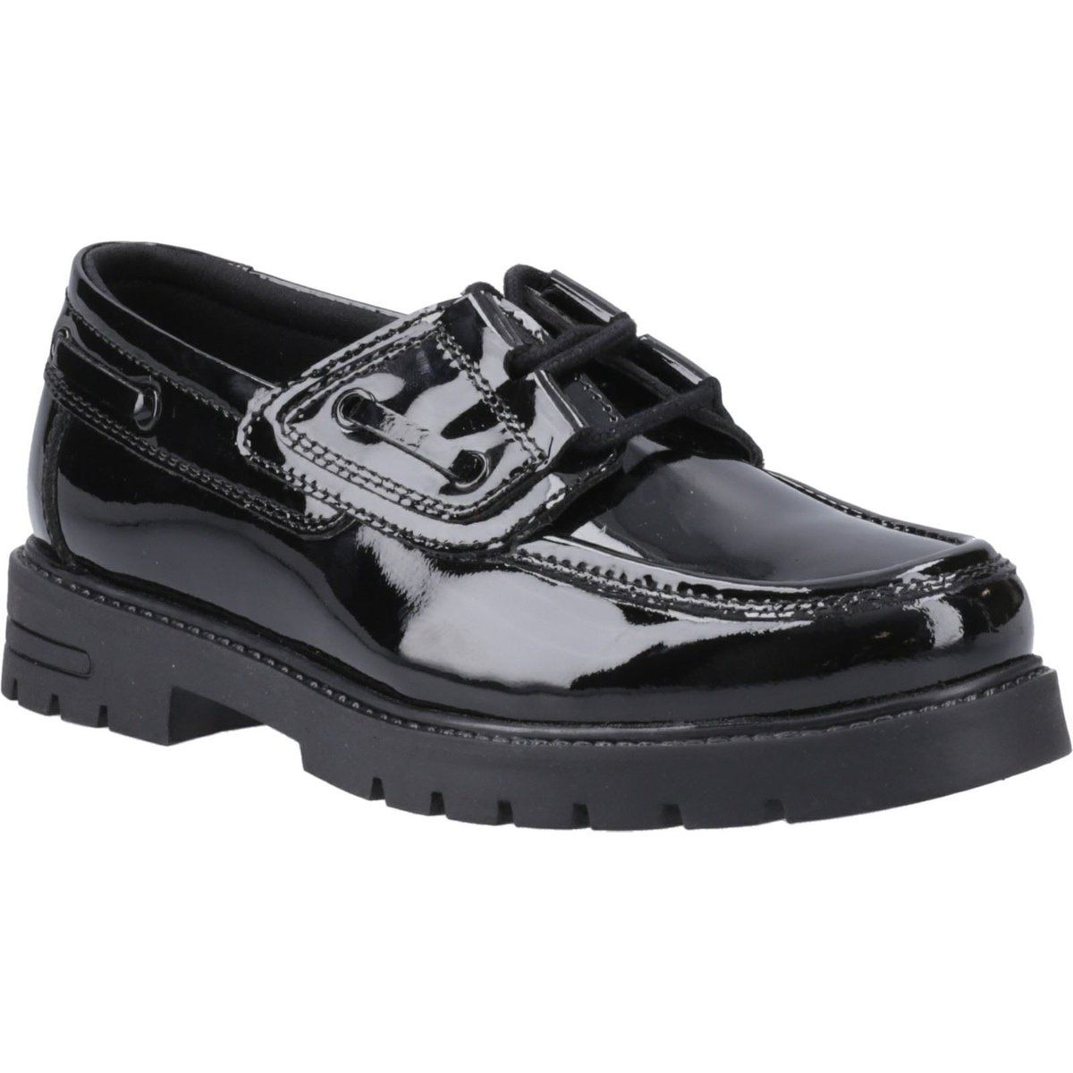 Lack-Bootsschuhe mit markanter Profilsohle